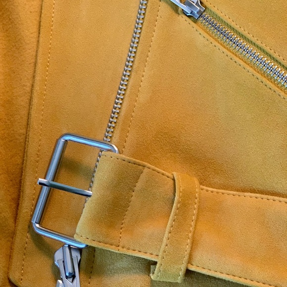 Veda Soft Suede Mustard Yellow Moto Zipper Jacket - Picture 3 of 5